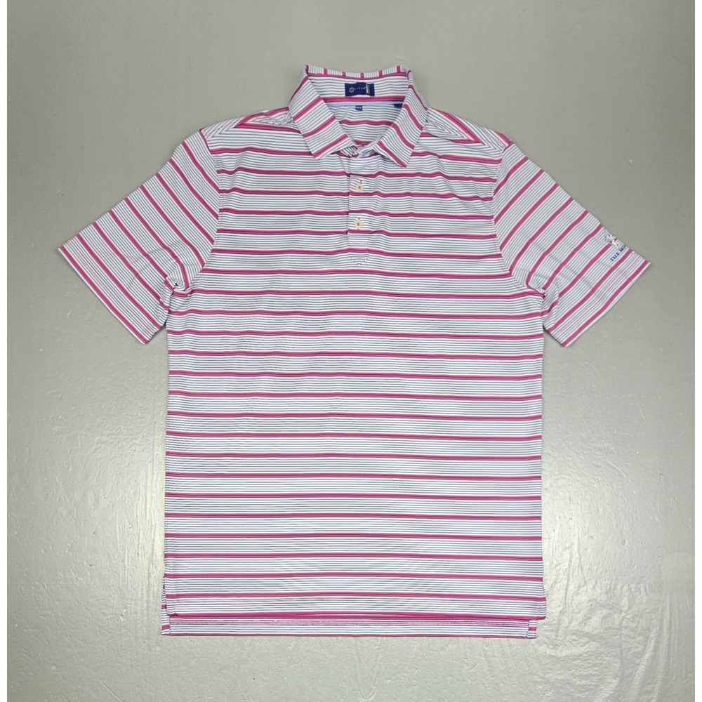 Stitch Polo Shirt Mens M/L Stripe The National Golf Performance Pink Blue S/S